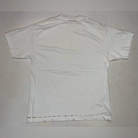 MOOJIMOOJI Distressed T-shirt Women Small Oversized White Short Sleeve - Picture 4 of 8
